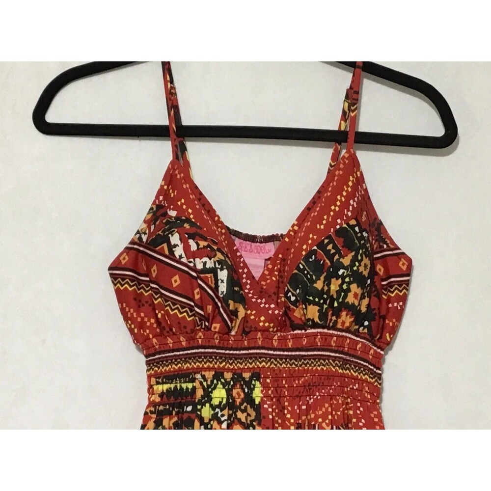 She's Cool Maxi Babydoll Dress Womens Small Abstract Artsy Vibrant Smocked Batik - Picture 4 of 13